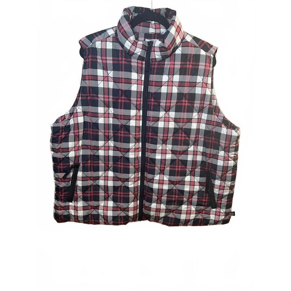 Vera Bradley Quilted Puffer Vest Fireplace Plaid Red Black White Size 2XL - Picture 1 of 10